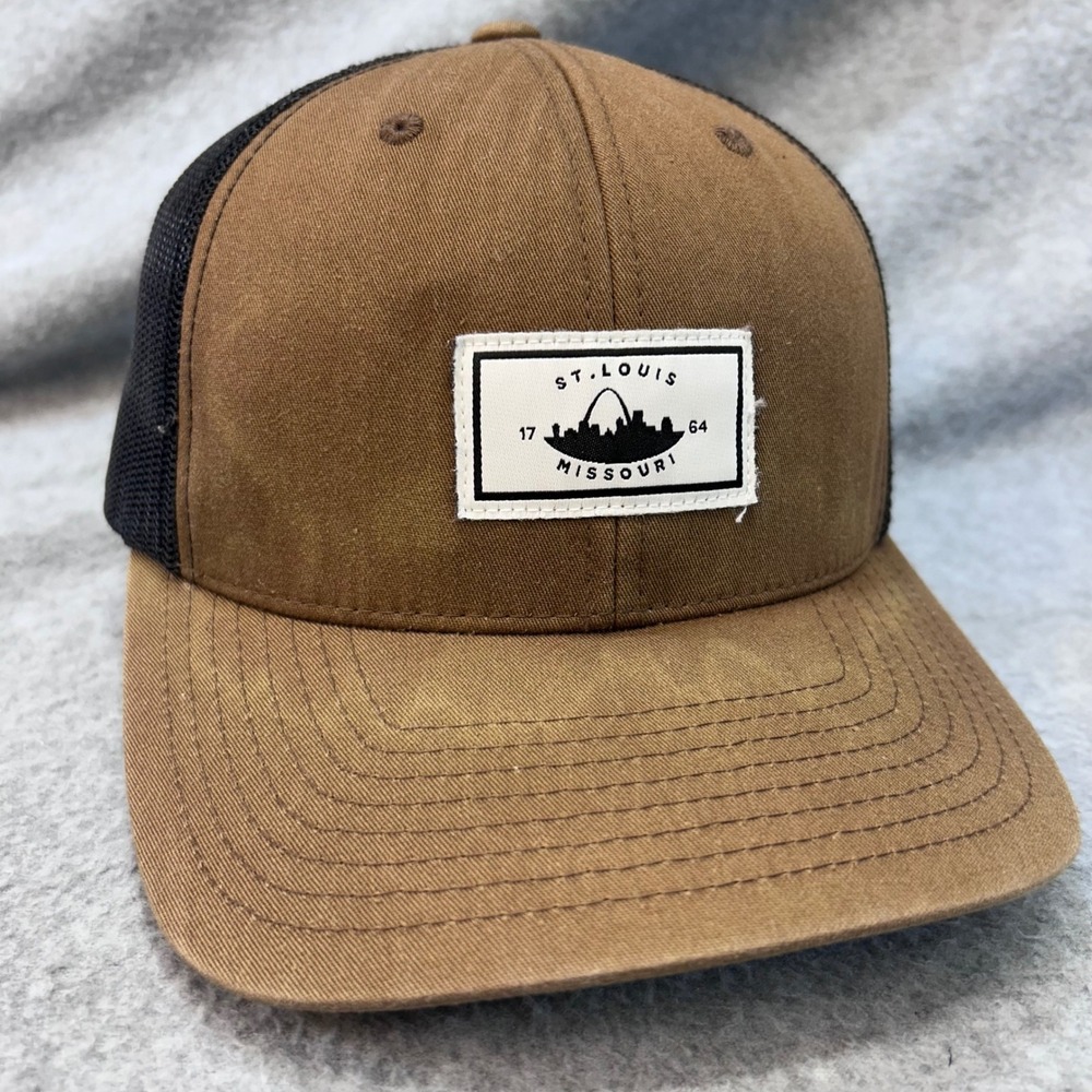 St Louis Missouri Patch Adult Brown Uscape Apparel Trucker Hat Snapback OSFM